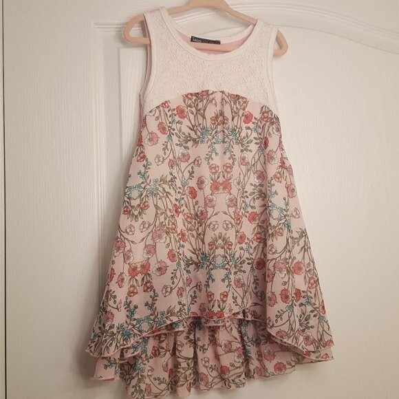 Miss Majesty Pink Floral Hi Lo Tank Dress Sheer Layers - Picture 1 of 6